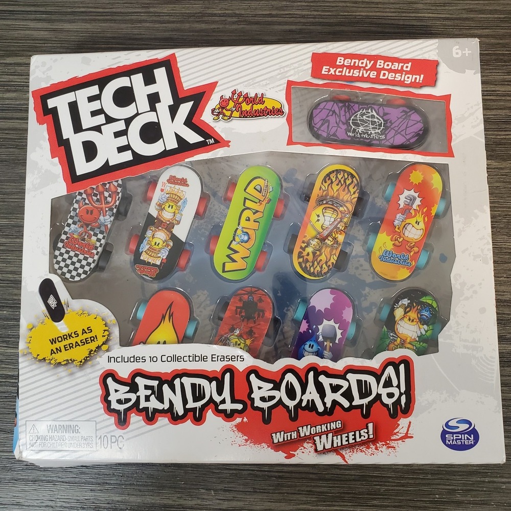 Tech‎ Deck Bendy Boards 10 pc Skateboard Collectible Eraser Set - Damaged Box